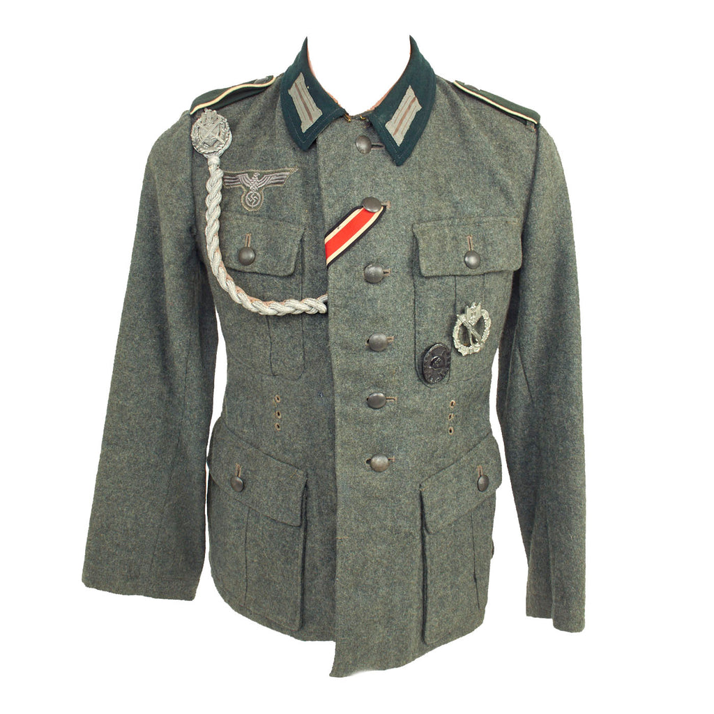 Original German WWII Heer Army Infantry Obergefreiter Enlisted M36 Field Tunic with Marksmanship Lanyard and Awards Original Items