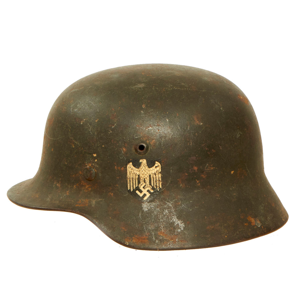 Original German WWII Army Heer M40 Single Decal Steel Helmet with Service Wear & Dirt - stamped SE64 Original Items