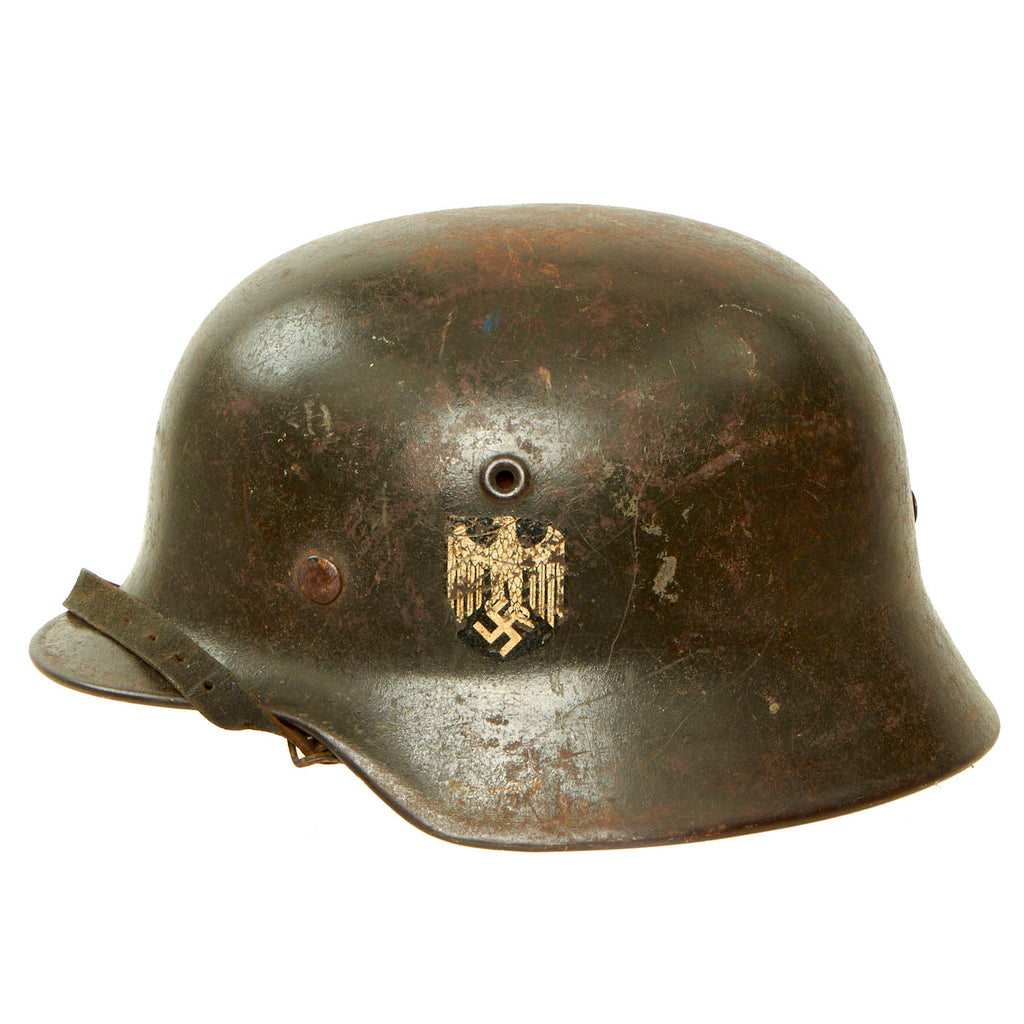 Original German WWII Service Used M40 Single Decal Army Heer Helmet with 56cm Liner & Chinstrap - ET64 Original Items