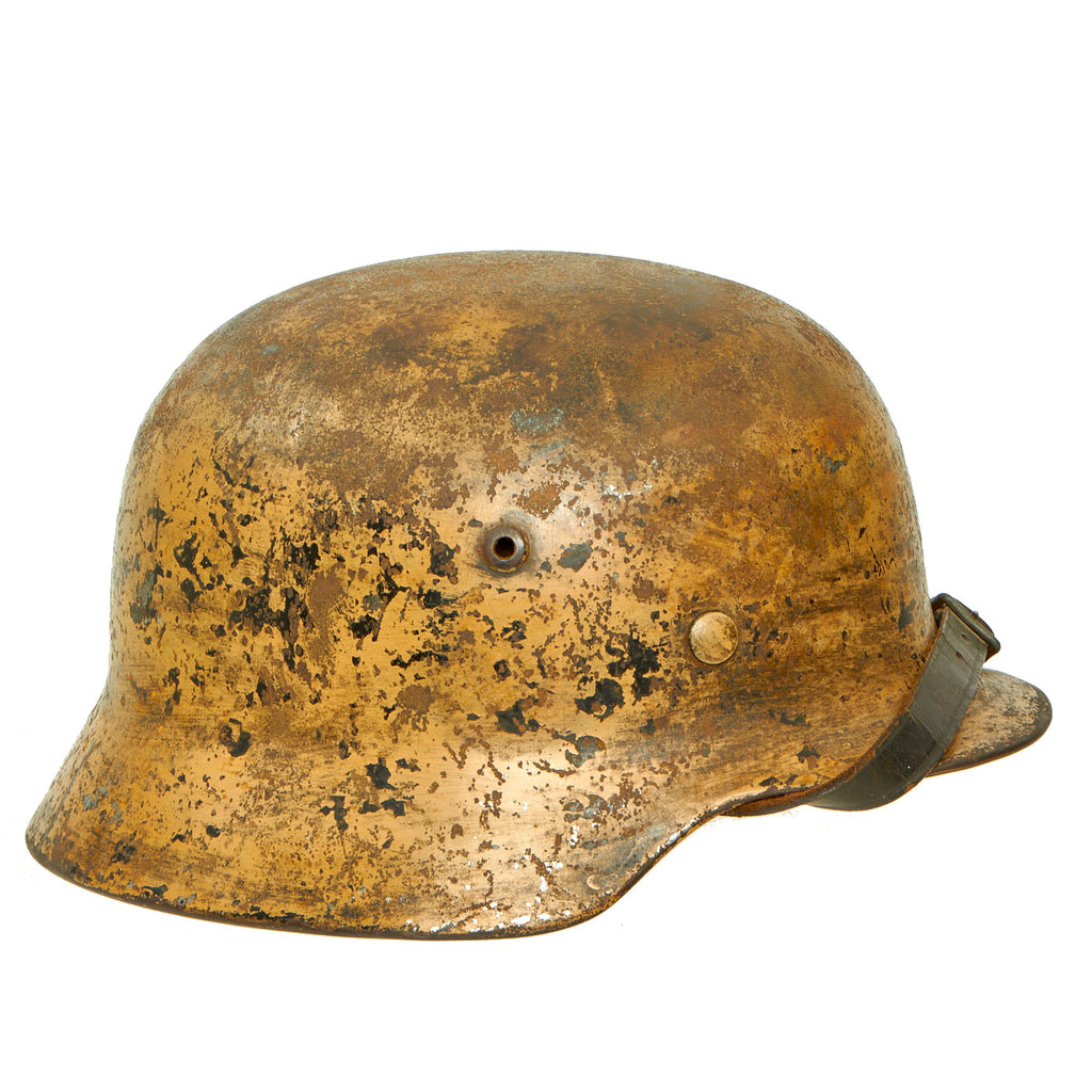 Original German WWII Possible Afrikakorps Camouflage M35 Helmet Shell with Post War Liner & Chinstrap - Stamped ET64 Original Items