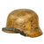 Original German WWII Possible Afrikakorps Camouflage M35 Helmet Shell with Post War Liner & Chinstrap - Stamped ET64 Original Items