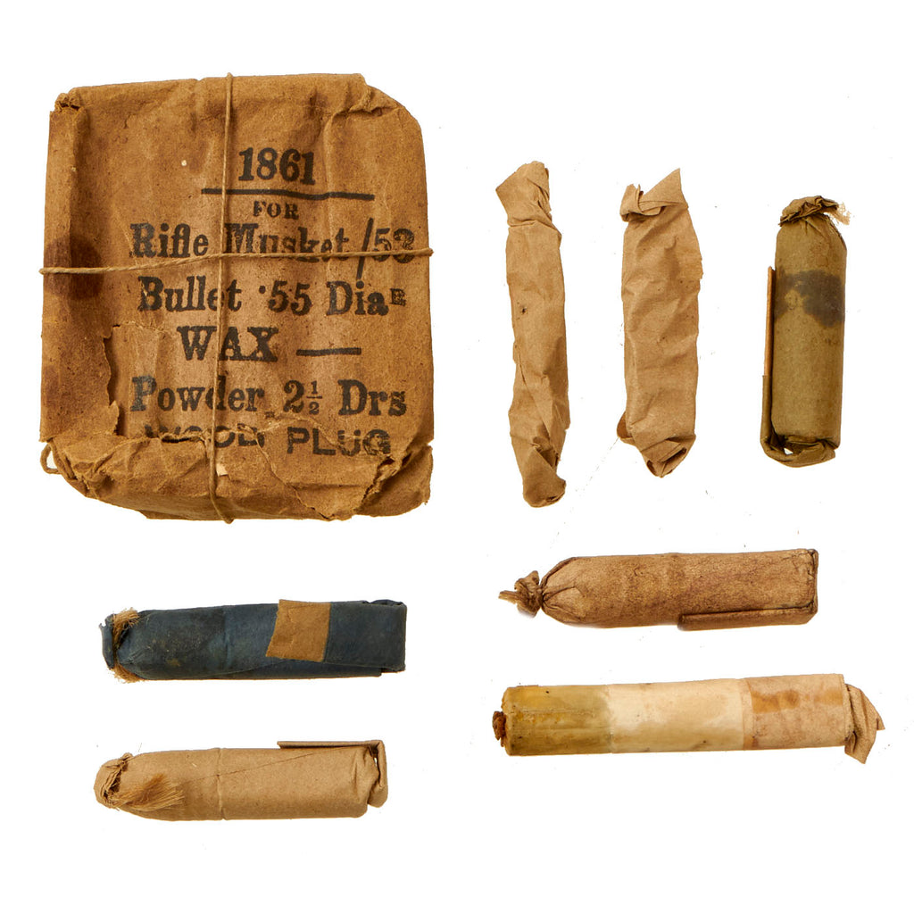 Original U.S. Civil War Era Musket Paper Cartridge Set With Inert Primers - 8 Items Original Items