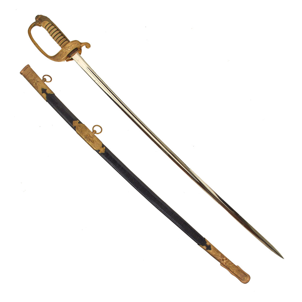Original Japanese WWII Navy Officer Model 1883 Kyu-Gunto Sword with Leather Parade Scabbard Original Items
