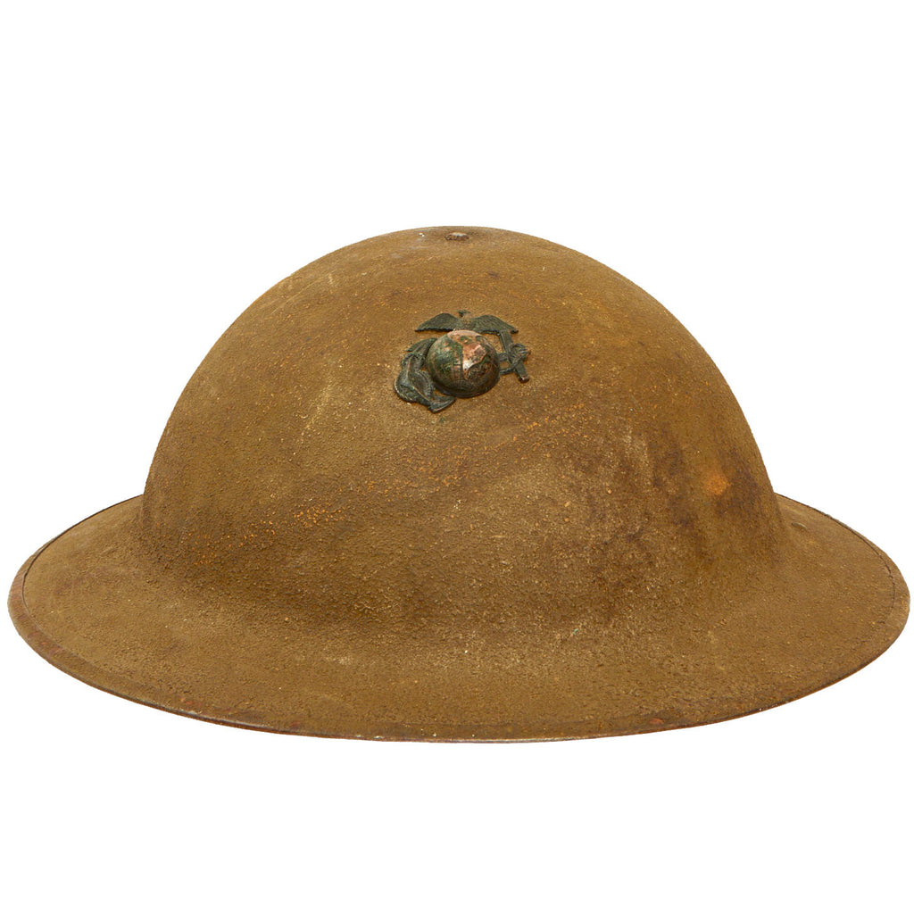 Original U.S. WWI USMC M1917 Doughboy Helmet with Intact 6 1/8 Liner and Chinstrap - With Period Correct Applied EGA Original Items