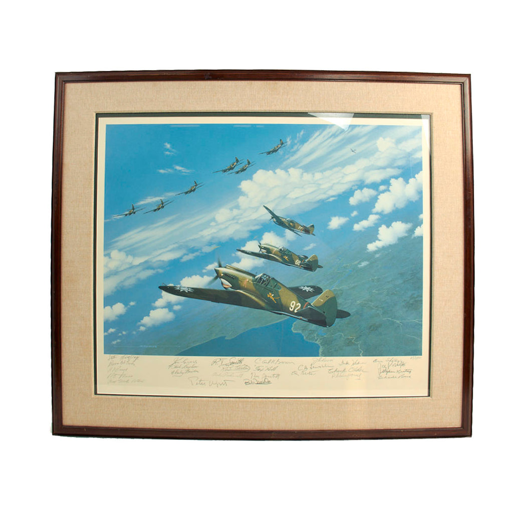 Original Signed Limited Edition Print: Framed “Flying Tigers” by Stan Stokes With 24 Signatures of AVG Flying Tigers Pilots - 33 ½” x 30” Original Items