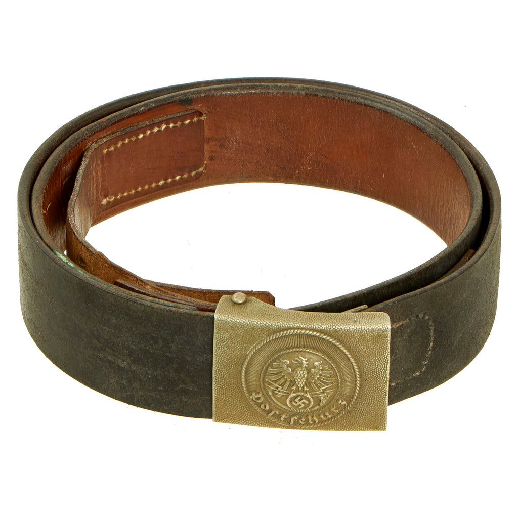 Original German WWII Postschutz Postal Protection EM/NCO Belt with 1933 dated Nickel Silver Buckle by G.H. Osang - Matching Marked Original Items