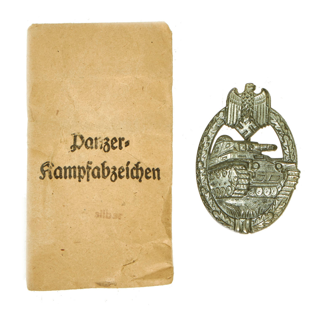 Original German WWII Silver Grade Panzer Assault Tank Badge with Interesting Catch and Original Envelope - Solid Version Original Items