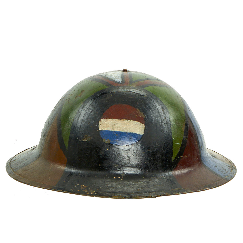 Original U.S. WWI British MKI Brodie Helmet with Doughboy-Applied Camouflage Paint - Complete Original Items