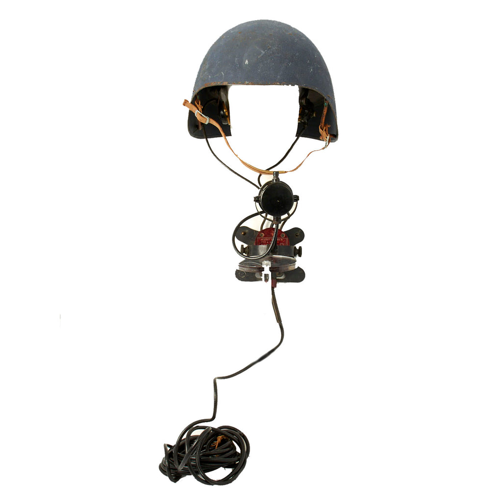Original U.S. WWII Navy USN MK2 Talker Flak Helmet with Rare MI-2454-B Headset Microphone by RCA Original Items
