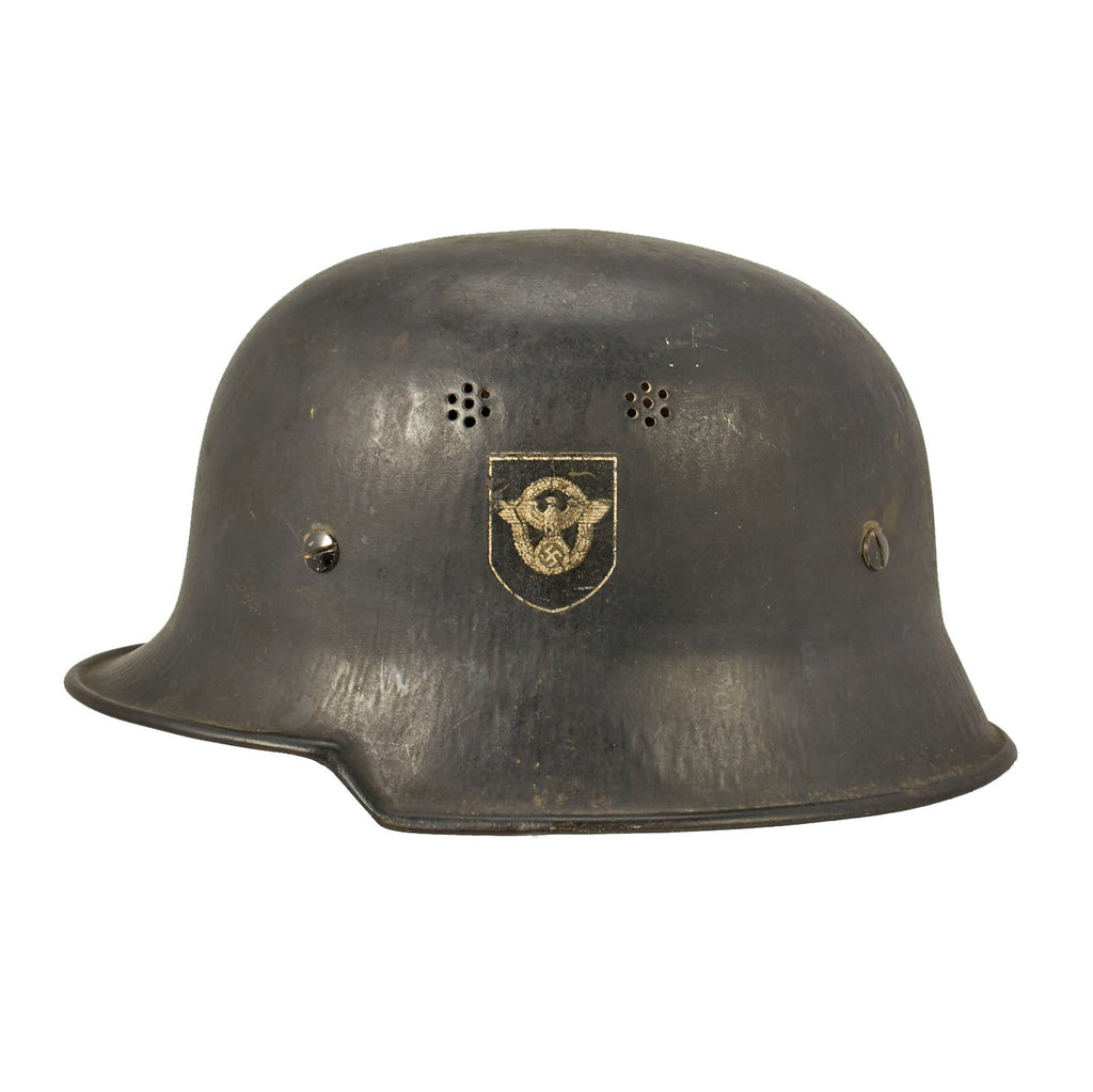 Original German WWII M34 Square Dip NSDAP Double Decal Civic Police Steel Helmet - Ordnungspolizei Original Items