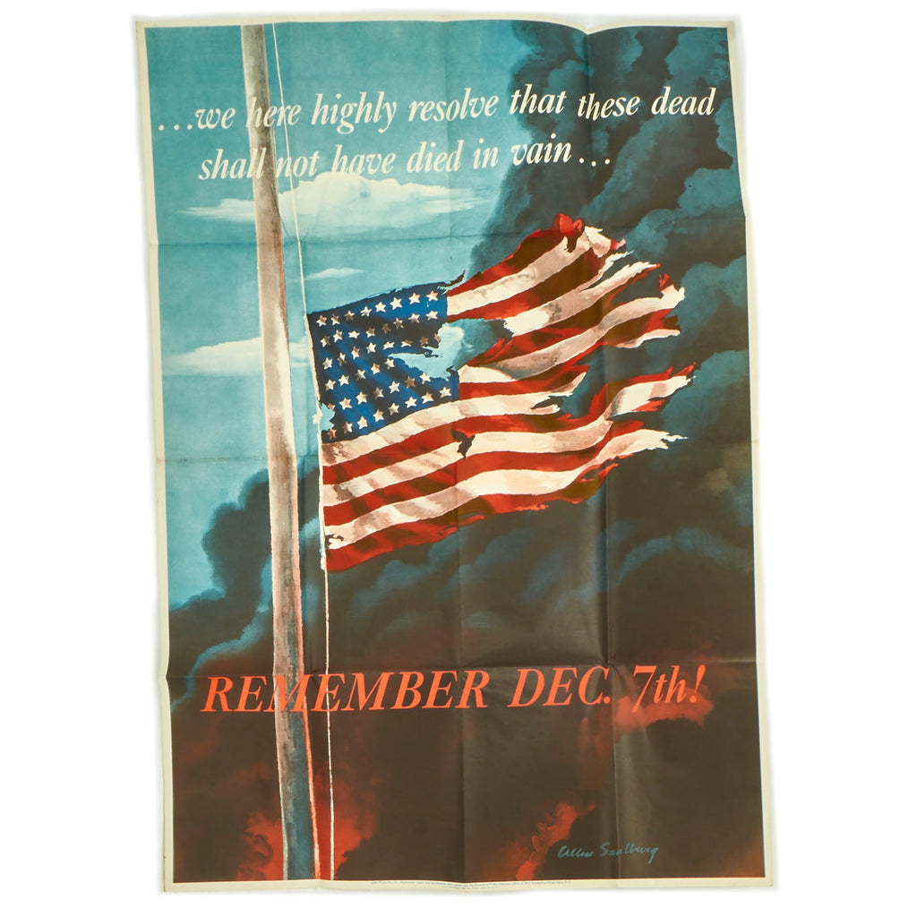 Original U.S. WWII Pearl Harbor Remember December 7th Propaganda Poster - 40” x 28” Original Items