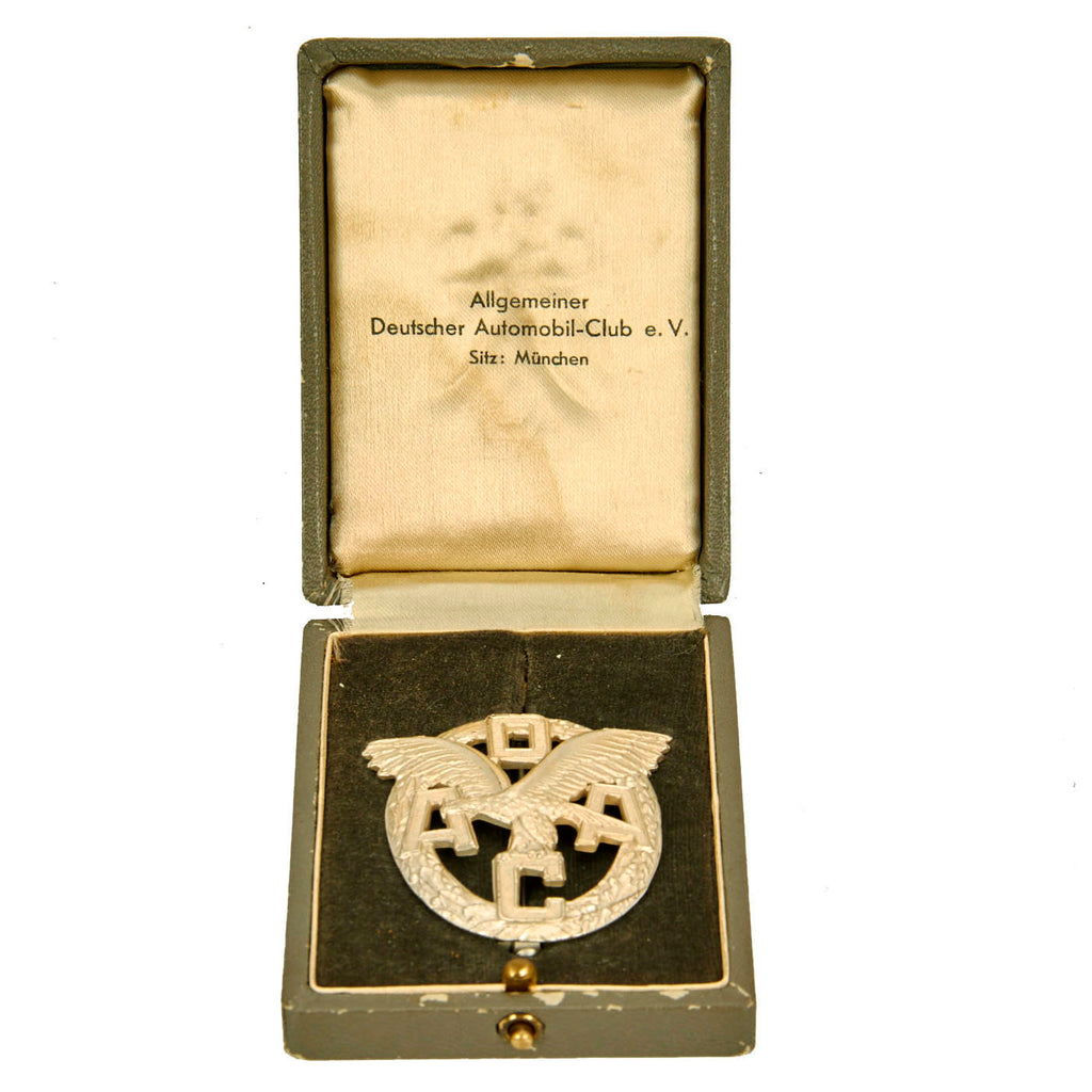 Original German Pre WWII Allgemeiner Deutscher Automobil-Club Badge With Presentation Box by E. Ferdinand Wiedmann - ADAC Sports Badge Original Items