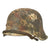 Original German WWII M42 Helmet with Textured Summer Camouflage Paint and Remnants of Winter Whitewash- Complete with Liner and Chinstrap Original Items