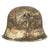 Original German WWII M42 Helmet with Textured Summer Camouflage Paint and Remnants of Winter Whitewash- Complete with Liner and Chinstrap Original Items