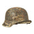 Original German WWII M42 Helmet with Textured Summer Camouflage Paint and Remnants of Winter Whitewash- Complete with Liner and Chinstrap Original Items