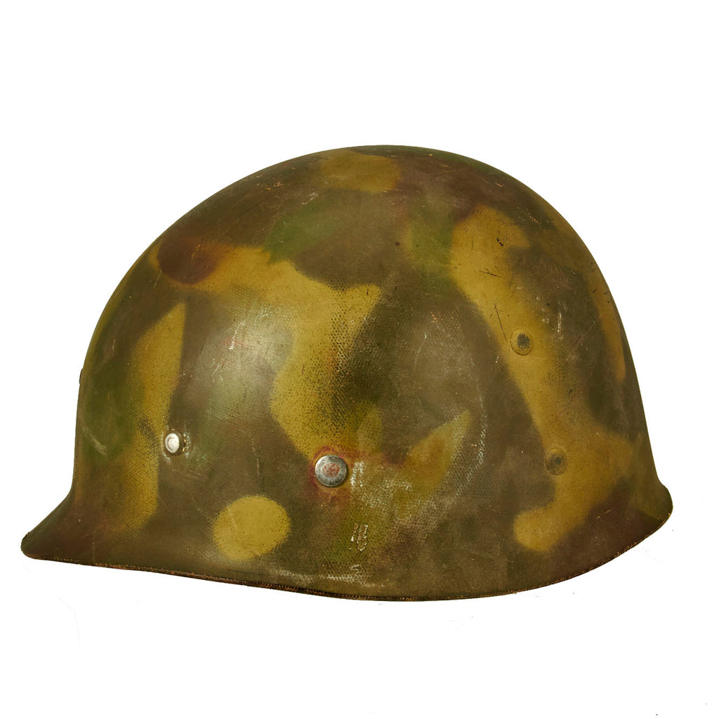 Original U.S. WWII Named Medic M1 Helmet Liner by Westinghouse with Period Camouflage Paint Job Original Items