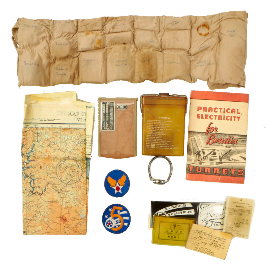 Original U.S. WWII 38th Bomb Group Named Homemade Pilot Survival Kit Grouping - Ralph M. Lamb Original Items