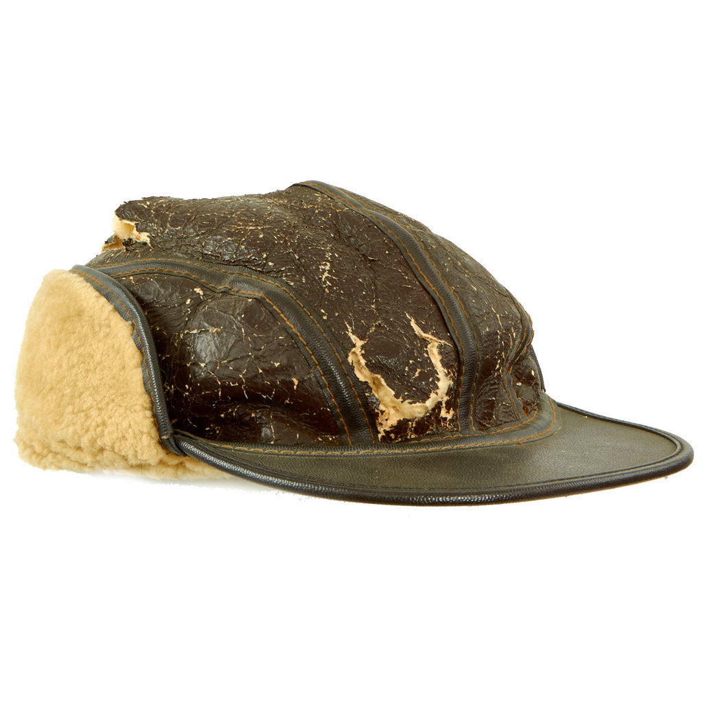 Original U.S. WWII Army Air Forces B-2 Gunner & Air Crew Shearling Leather Billed Cap Original Items