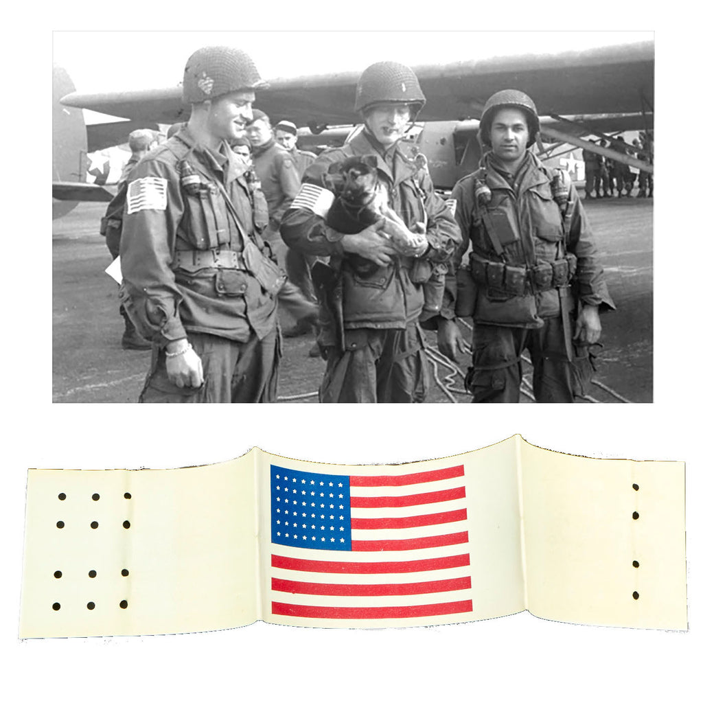 Original U.S. WWII Unissued Paratrooper D-Day Invasion American Flag Oilcloth Armband with Safety Pins Original Items