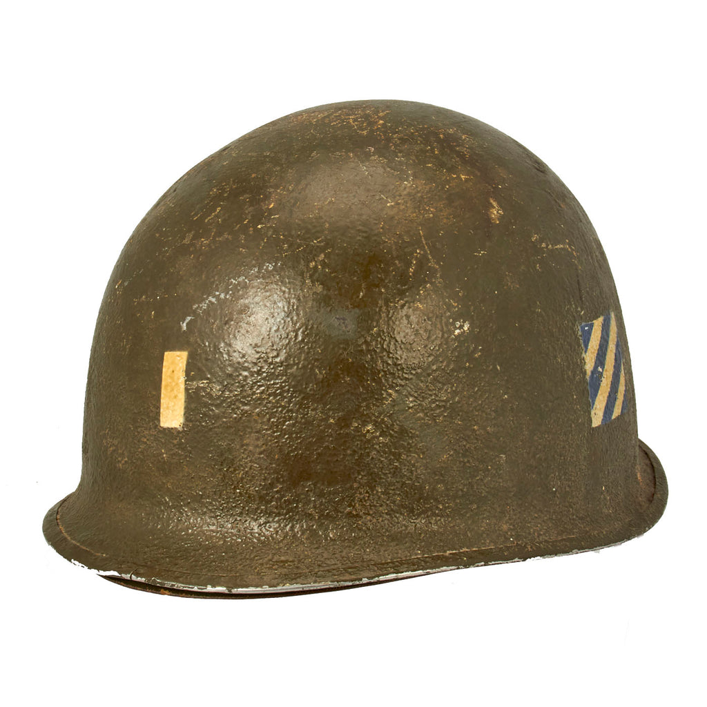 Original U.S. WWII 3rd Infantry Division Lieutenant’s M1 Swivel Bale Helmet with Westinghouse Liner Original Items