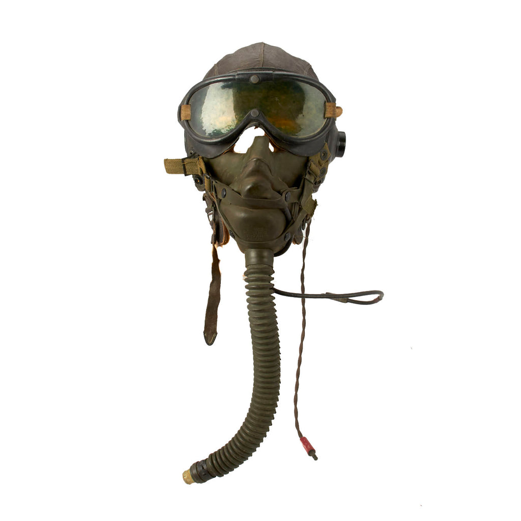 Original U.S. WWII Army Air Force Aviator Flight Helmet Set - Polaroid B-8 Goggles, A-14 Mask, A-11 Helmet Original Items
