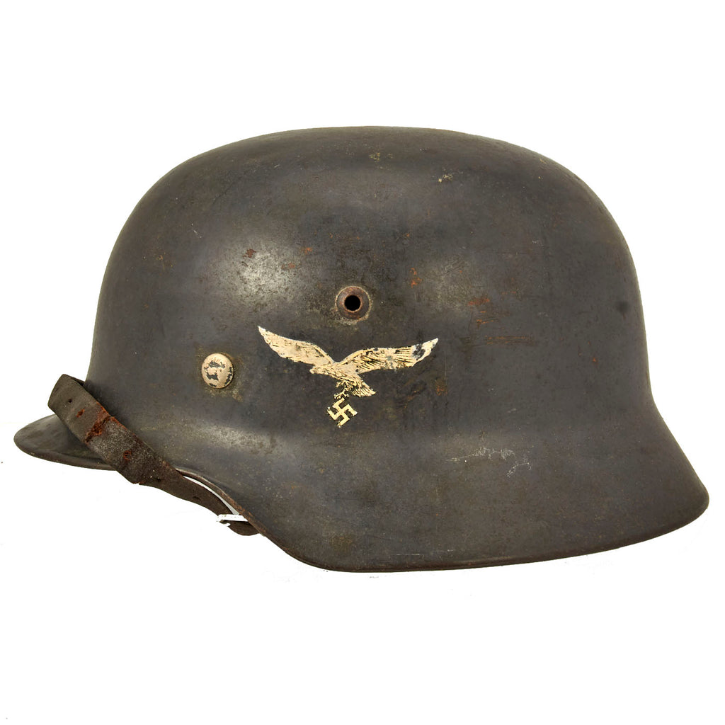 Original German WWII 1938 dated Luftwaffe M35 Double Decal Steel Helmet with 59cm Liner - EF66 - Complete Original Items