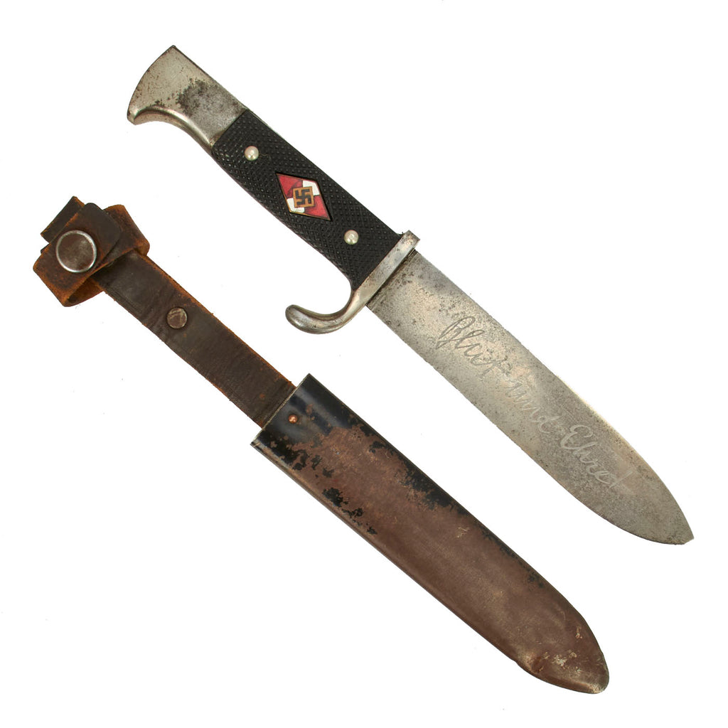 Original German Early WWII HJ Knife with Motto by Hermann Konejung with Scabbard Original Items