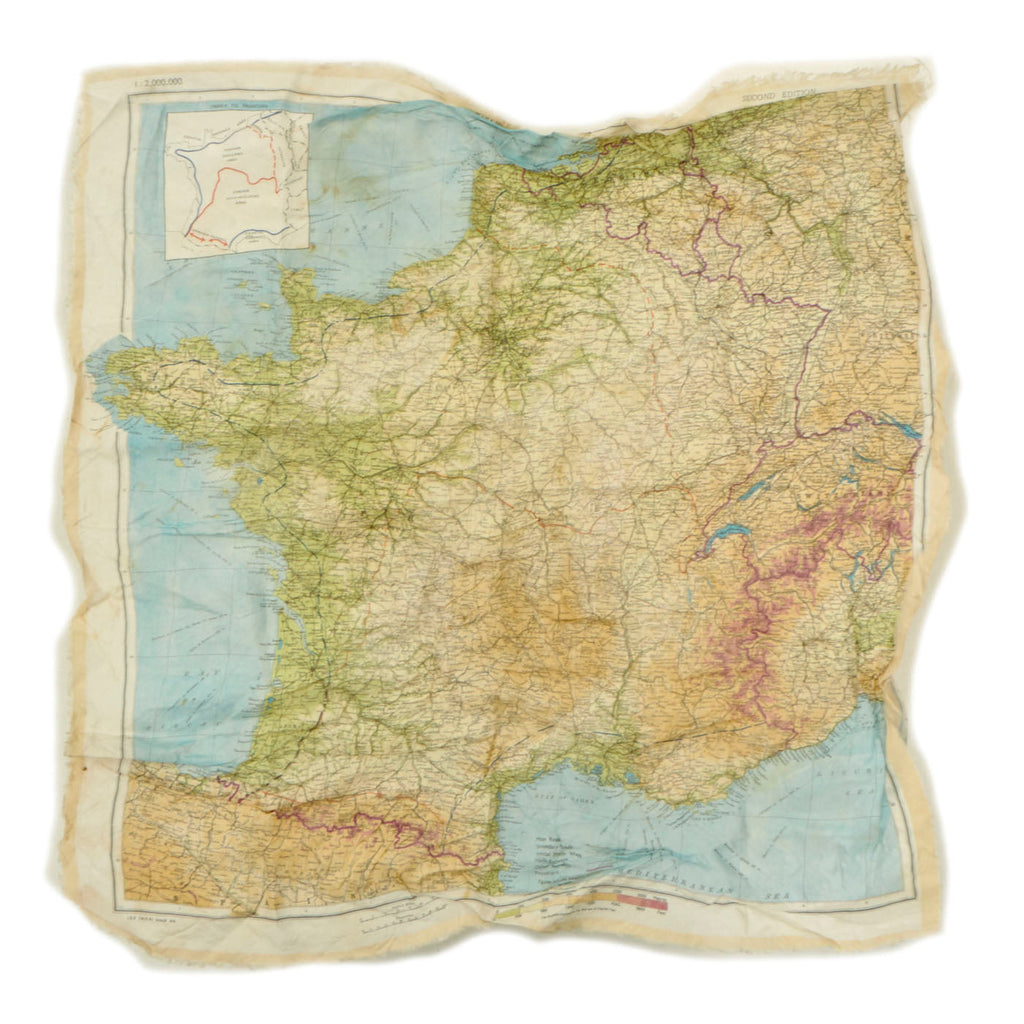 Original U.S. WWII Airborne "Zones of France" D-Day Silk Map - Dated March 1944 - WEA Western European Area Original Items