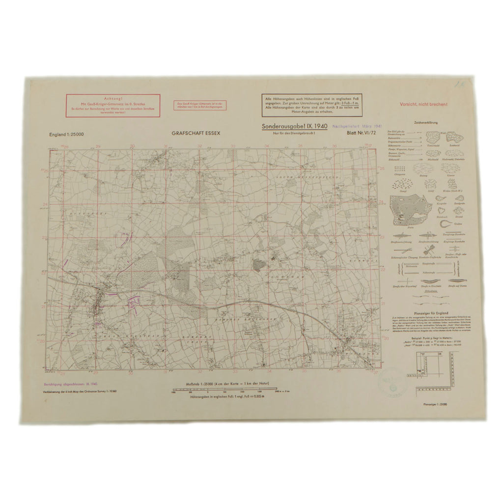 Original German WWII Operation Sea Lion Map of Essex, England - Dated 1941 - Unternehmen Seelöwe Original Items