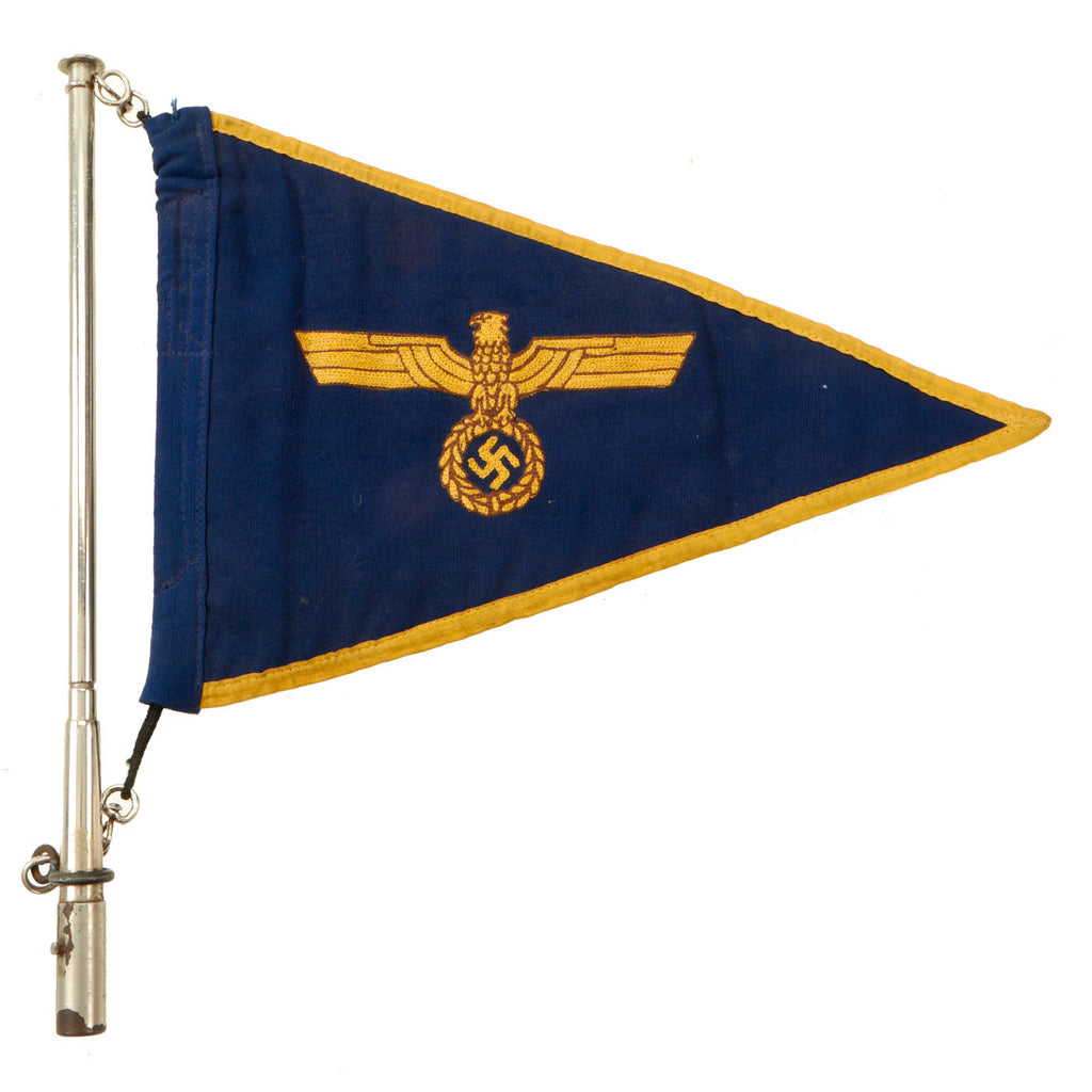 Original German WWII Navy Kriegsmarine Officer Vehicle Staff Car Fender Pennant Flag with Pole - 12.5" x 8" Original Items