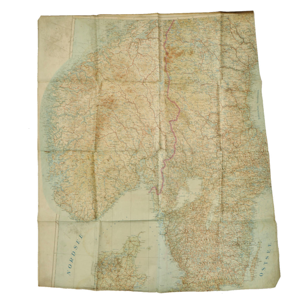 Original German WWII Luftwaffe Navigator Soft Laminate Map of North Sea and Baltic Sea, Denmark Original Items