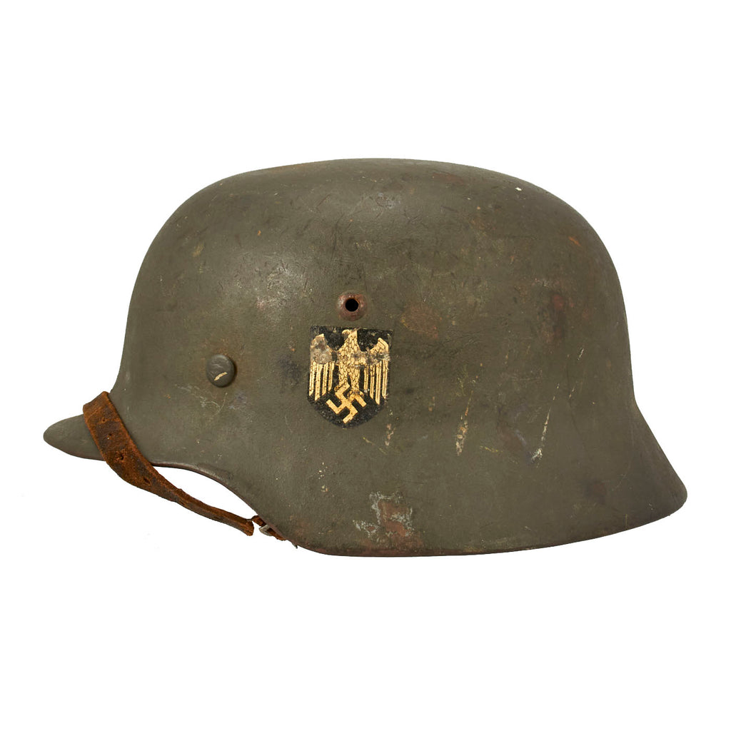 Original German WWII Extra Large M35 Single Decal Army Heer Helmet with 60cm Liner - NS68 Original Items
