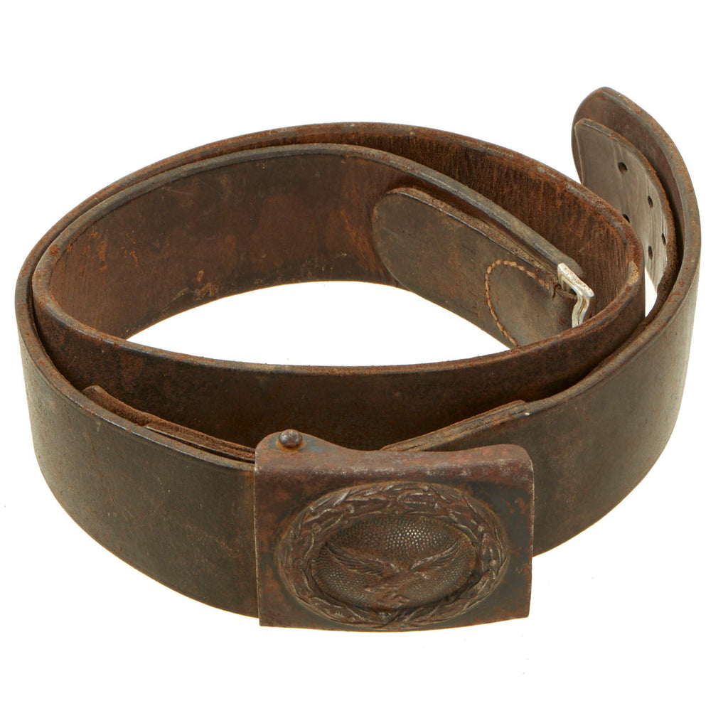 Original German WWII 1939 dated Luftwaffe LBA marked Leather Belt with Steel Painted Buckle Original Items