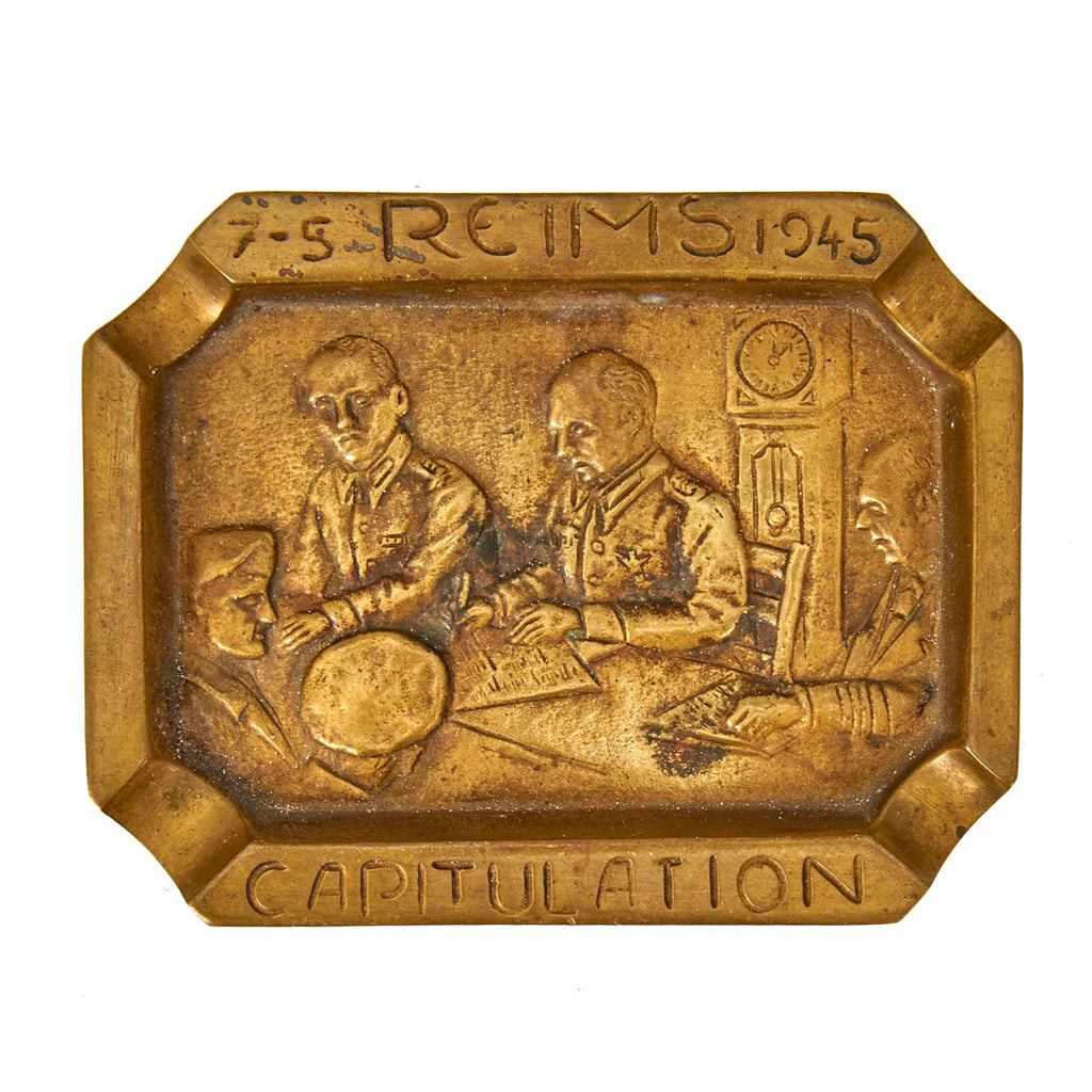 Original U.S. WWII Reims Capitulation German Surrender Commemorative Brass Ashtray Original Items