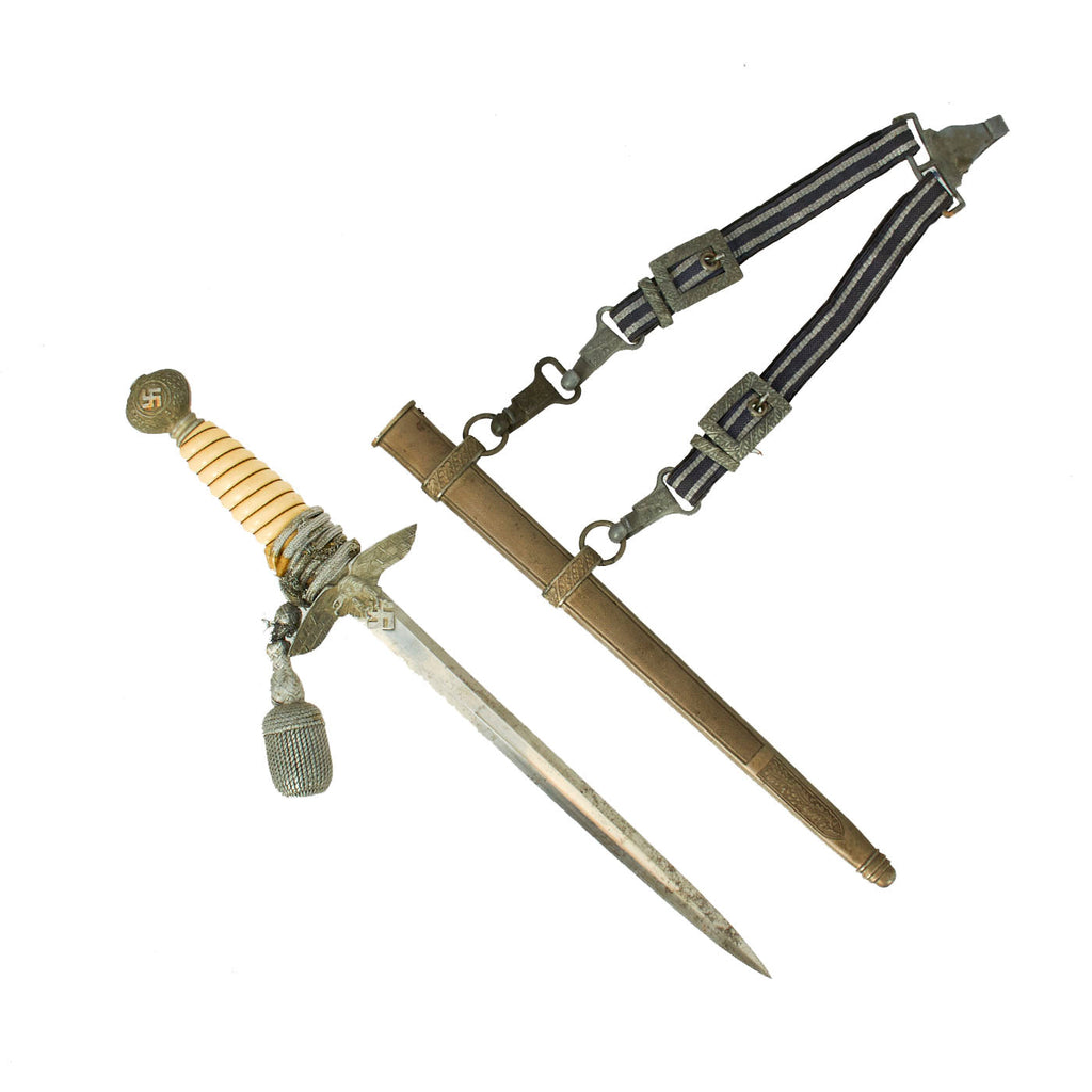 Original WWII German 2nd Model Luftwaffe Dagger with Scabbard, Hanger & Portepee Original Items
