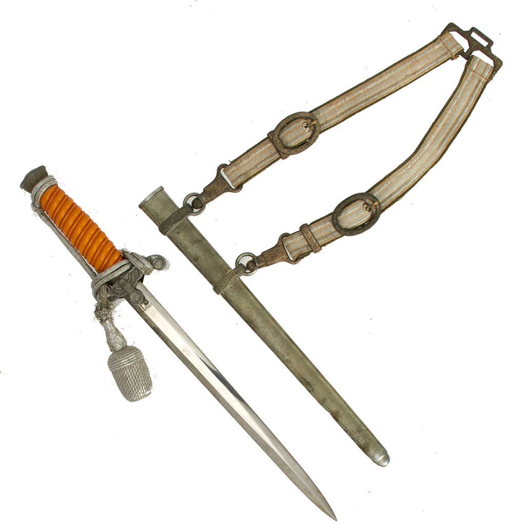 Original WWII German Army Heer Officer Monogrammed Dagger by Carl Eickhorn with Belt Hanger and Portepee Original Items