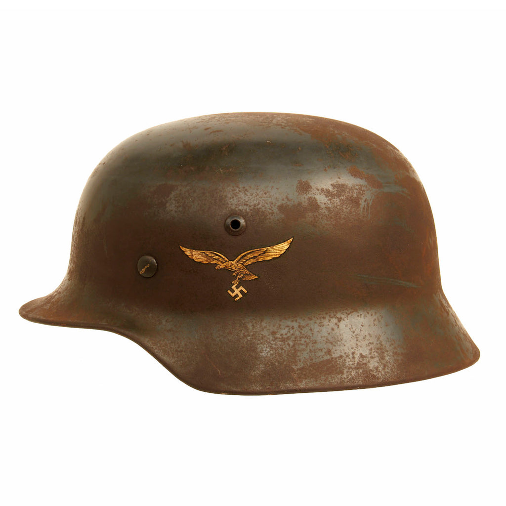 Original German WWII Extra Large Luftwaffe M35 Double Decal Helmet with 60cm Liner & Dome Stamp - marked SE68 Original Items