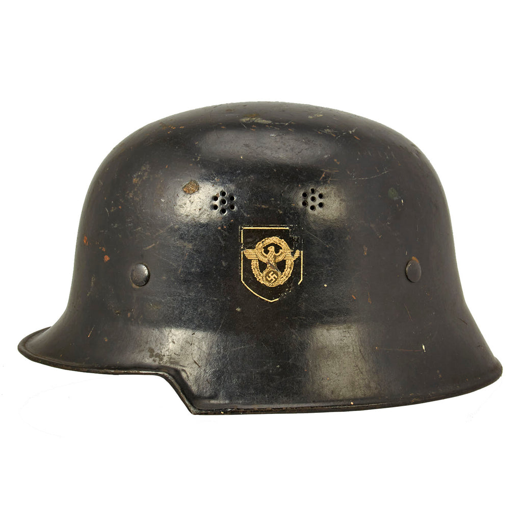 Original German WWII M34 Square Dip NSDAP Double Decal Civic Police Steel Helmet - Ordnungspolizei Original Items