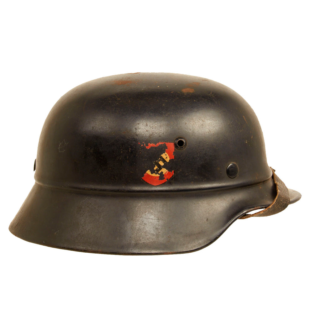Original German WWII Beaded M35 NSDAP Double Decal Civic Police Steel Helmet - marked EF66 Original Items