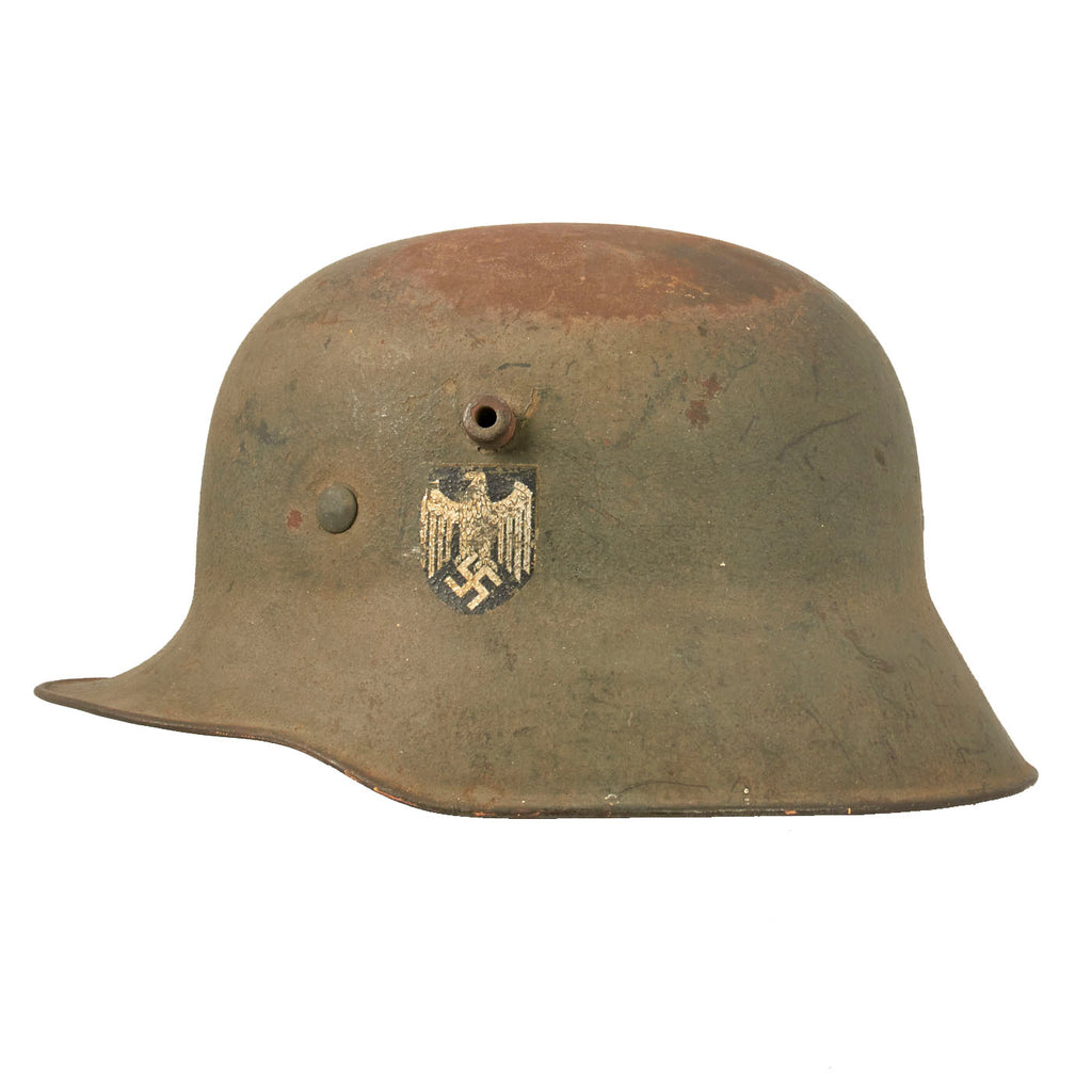Original German WWII M18 Transitional Army Single Decal Helmet with Liner - Size 66 Shell Original Items