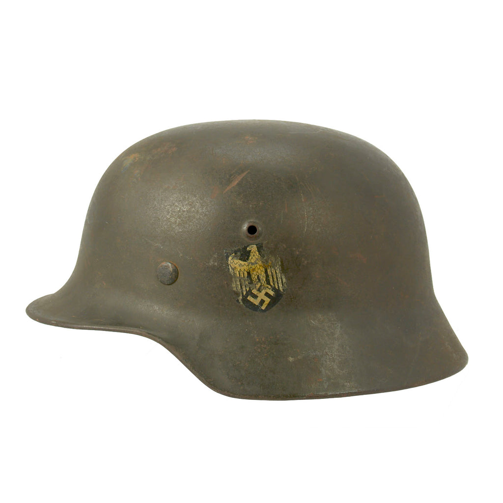 Original German WWII Army Heer M35 Service Worn Single Decal Helmet with 1942 Dated Liner - ET64 Original Items