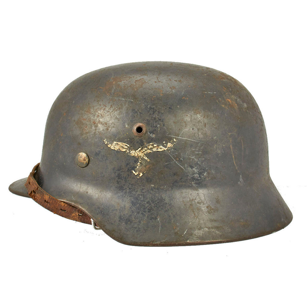 Original German WWII Luftwaffe M35 Double Decal Helmet with Size 58 Liner & Chinstrap - marked SE66 Original Items