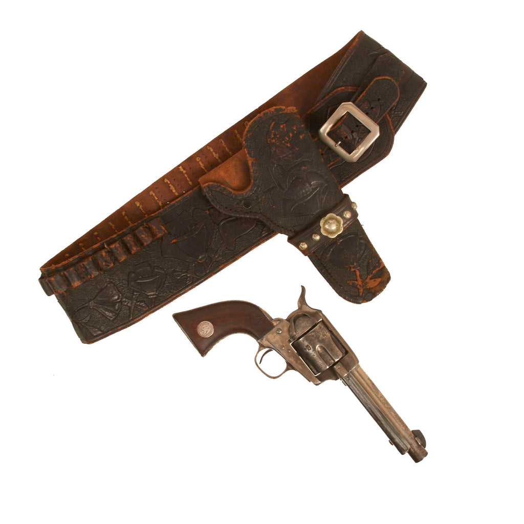 Original U.S. Colt .45cal Nickel-Plated Single Action Army Revolver with Factory Letter & Tooled Leather Holster Rig - Serial 80917 made in 1882 Original Items