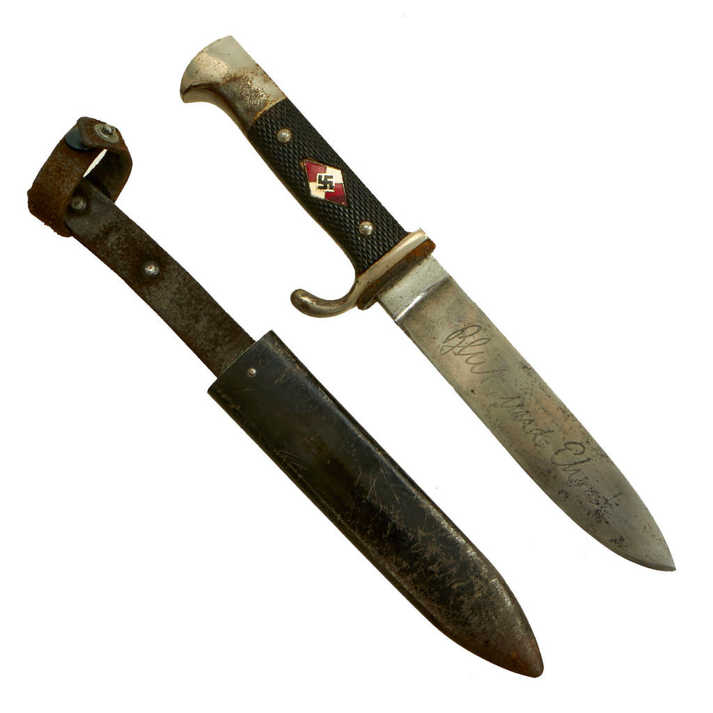 Original German WWII Transitional HJ Knife with Motto And Scabbard Original Items