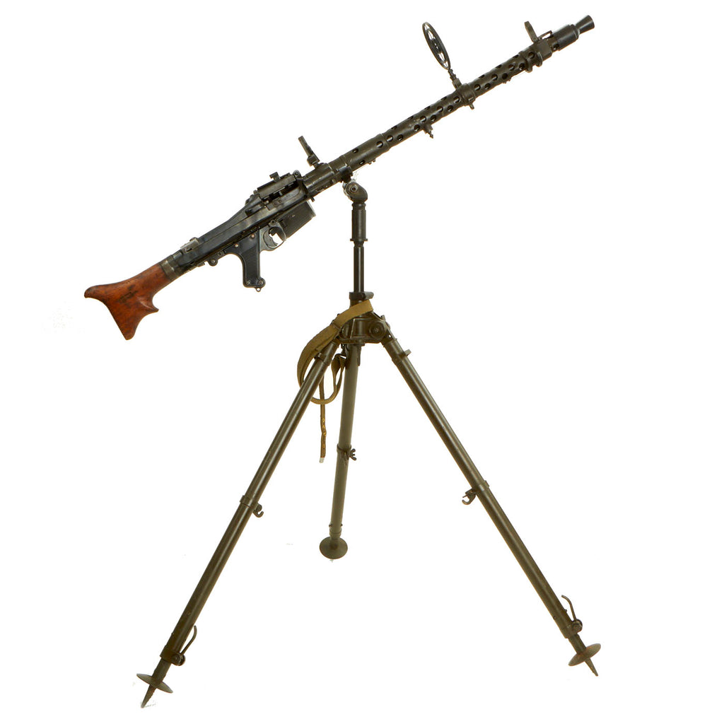 Original German WWII MG 34 Display Machine Gun by Waffenwerke Brünn with Belt Drum Dated 1943 and Anti-Aircraft Mount Original Items