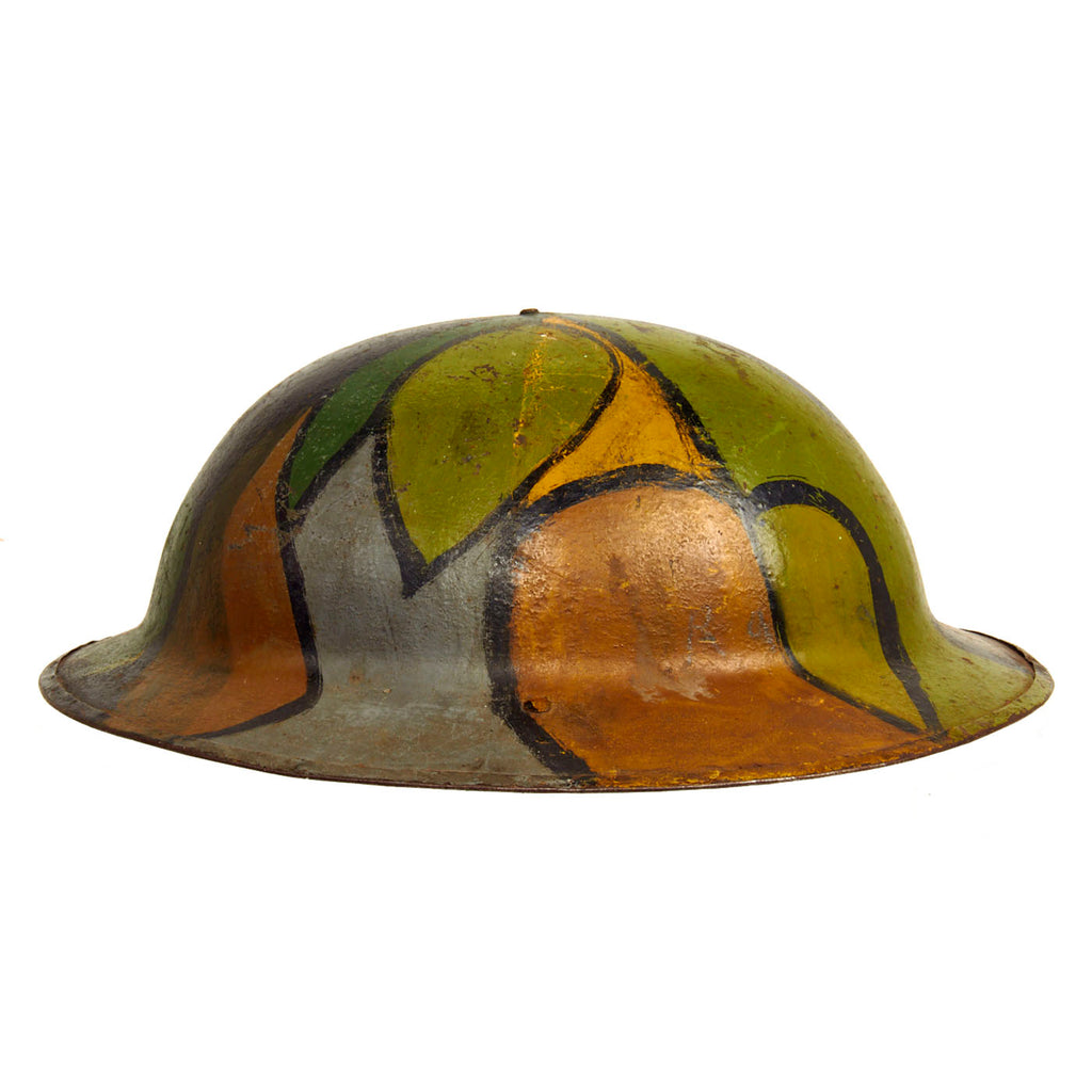 Original U.S. WWI M1917 Doughboy Helmet With Camouflage Panel Paint with Unique Artwork Original Items