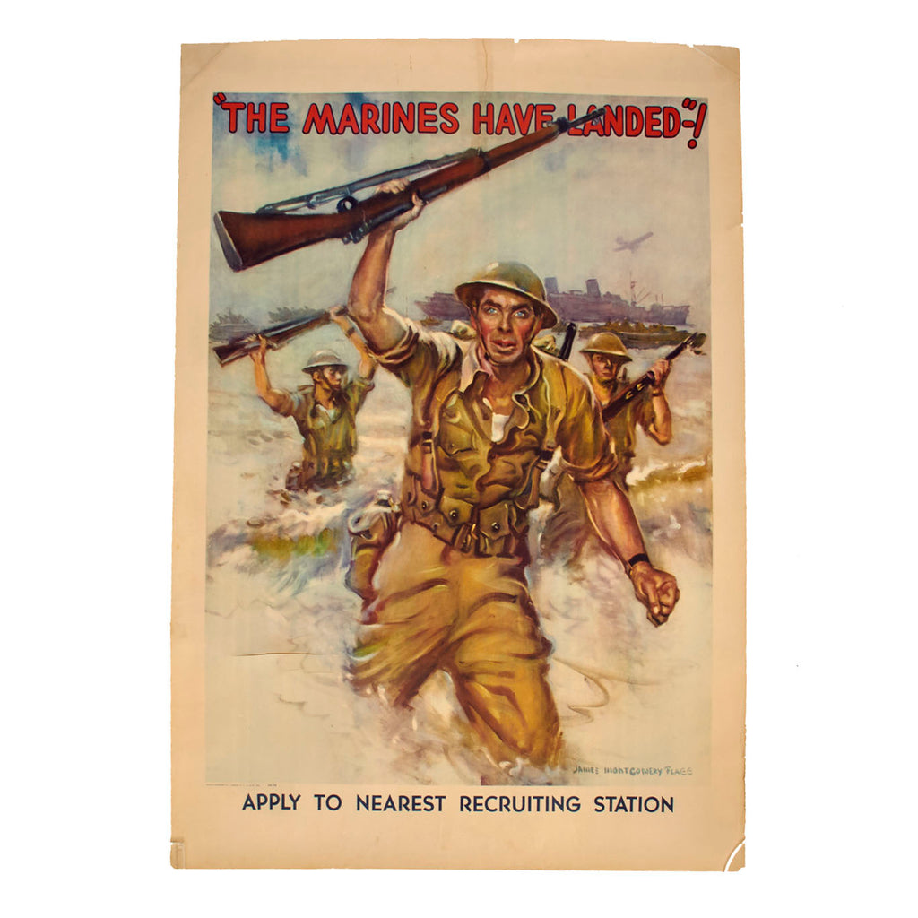 Original U.S. WWII United States Marine Corps Recruitment Poster - “The Marines Have Landed” - 28” x 40” Original Items