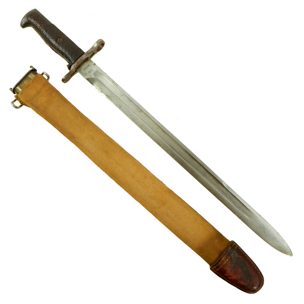 Original U.S. WWI M1905 Springfield 16 inch Rifle Bayonet marked S.A. with M1910 Scabbard - dated 1906 Original Items