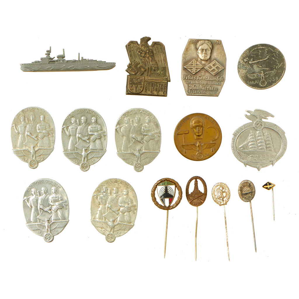 DRAFT Original German WWII Medal and Insignia Grouping with Eastern Front Medal and Event Tinnies - 11 Items Original Items