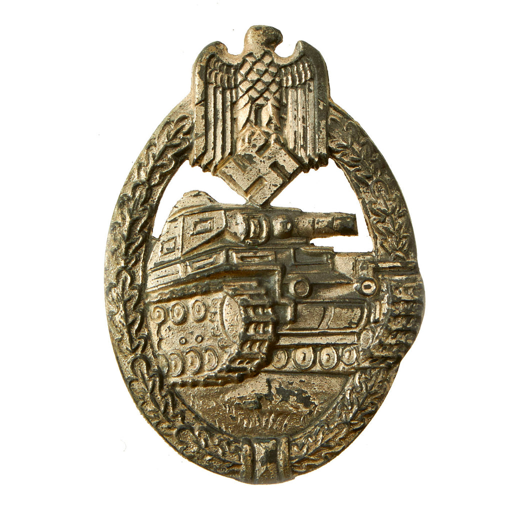 Original German WWII Silver Grade Panzer Assault Tank Badge by EWE - Scoop Back Version Original Items